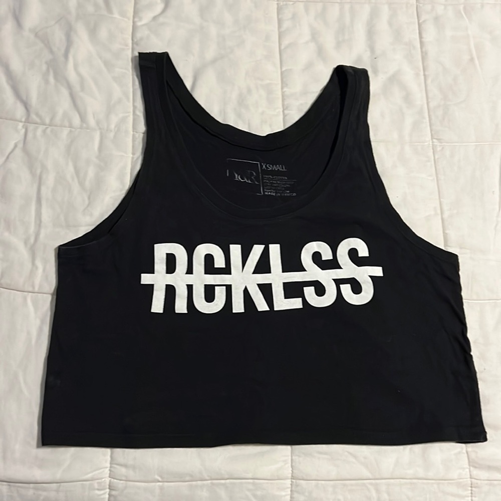 RCKLSS Young & Reckless Black Cropped Graphic Tank Size XS